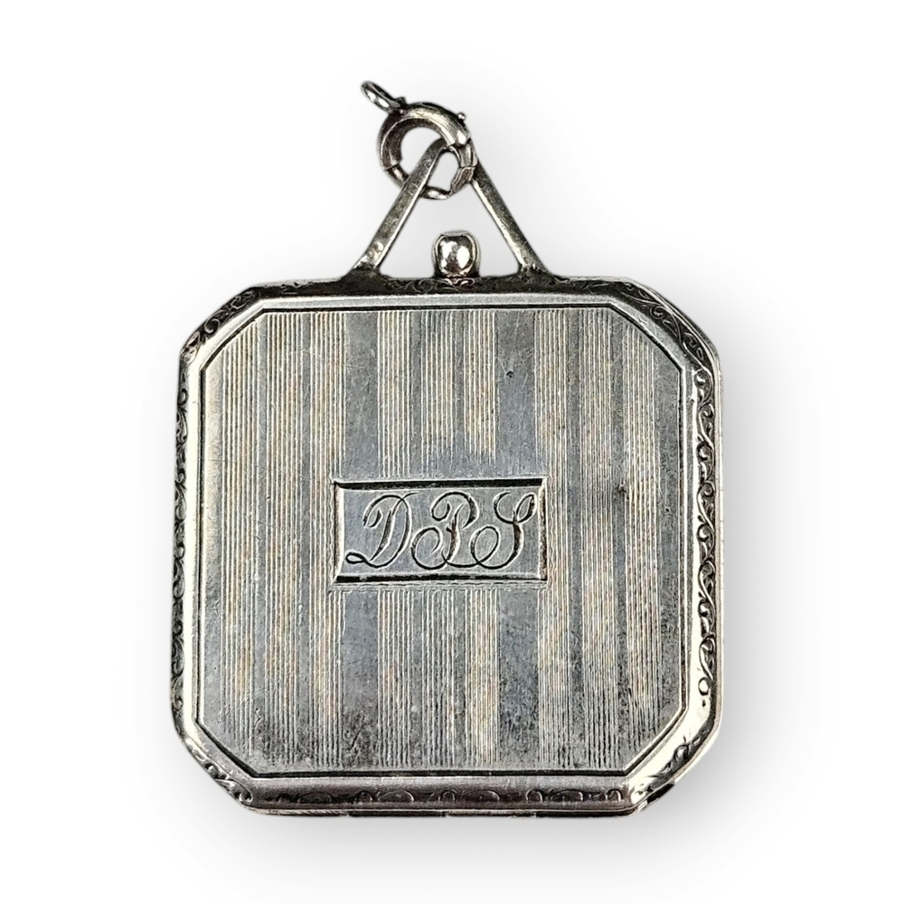 Antique Sterling Locket Double Picture DPS Monogram Art Deco 925 Silver 1924 20s